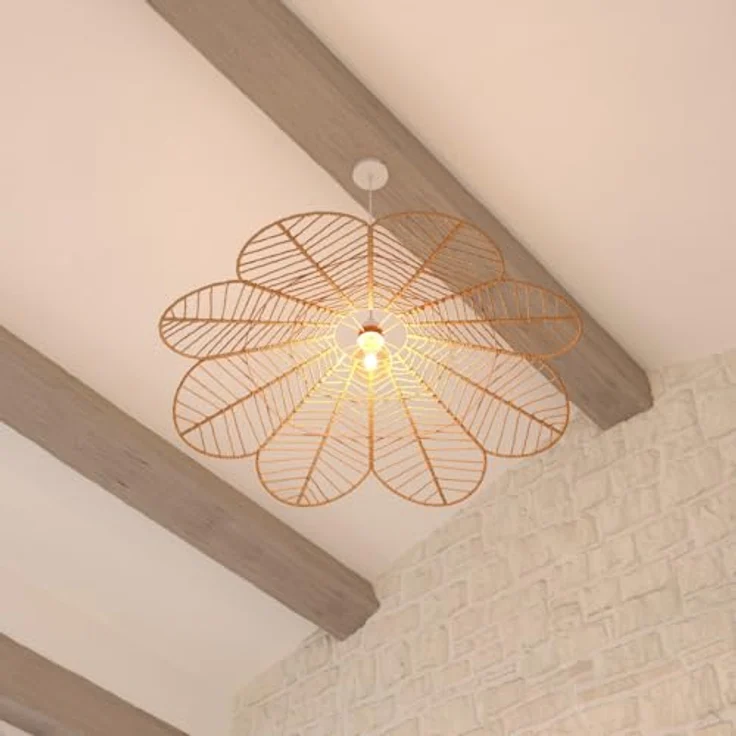 Atmosphera Blumenlampe Suspension Corde Folk Nat D98, Pendelleuchte mit 98 cm Durchmesser, rustikales Design, braunes Geflecht – Bild 6