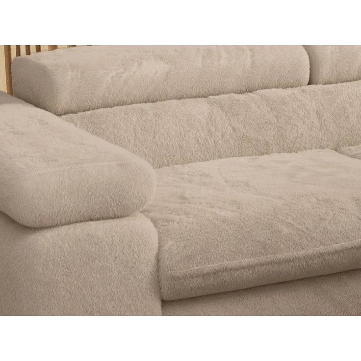 Ecksofa mit Bettfunktion, Modern Sofa, L-form, Einstellbare Kopfstützen, Bettkasten - PETER - Beige Plüsch - Topper T25 - rechts – Bild 6