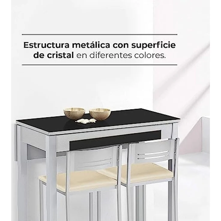 ASTIMESA Küchentisch, Metall, schwarz, 80x40 cm, ausziehbar 80x60 cm – Bild 4