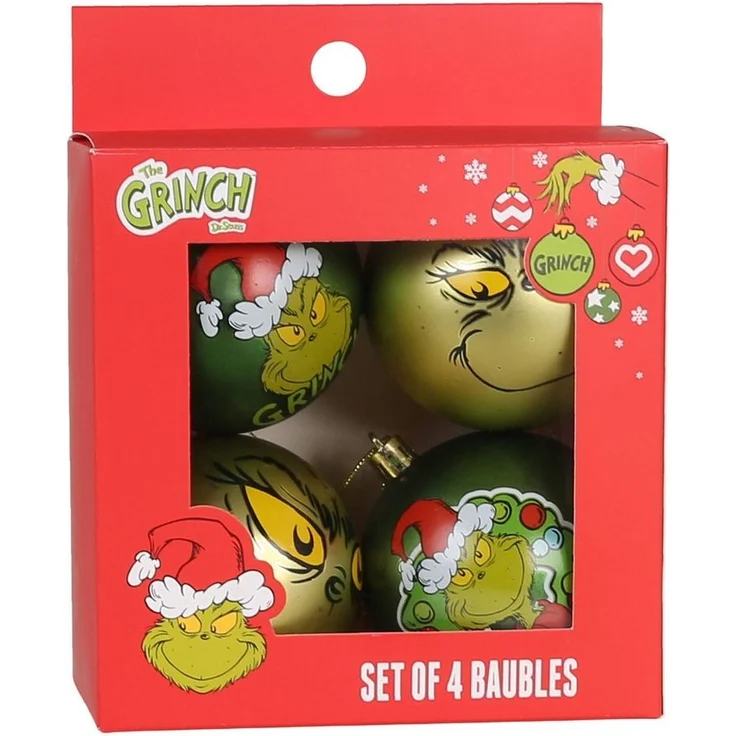 Sarcia. eu Weihnachtsbaumkugel Grinch Weihnachtskugeln, unzerbrechlich, Kunststoff, 8 cm, 4-tlg – Bild 2