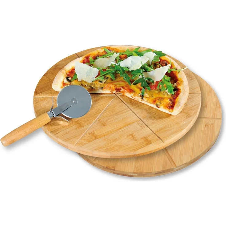 KESPER 58465 Pizzateller 2er Set, 32 cm aus Bambus, mit extra Pizzaschneider / Holzteller – Bild 1