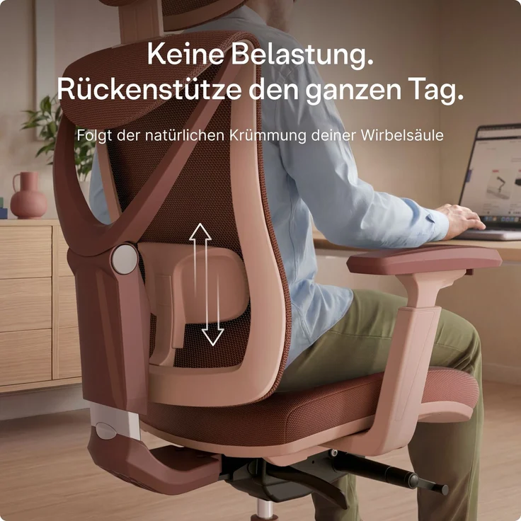 Desktronic Bürostuhl Verstellbarer Ergonomischer SitPro, Rosa 3-Dimensional Armlehne, Integrierte 5-Wege-Lendenwirbelstütze – Bild 6