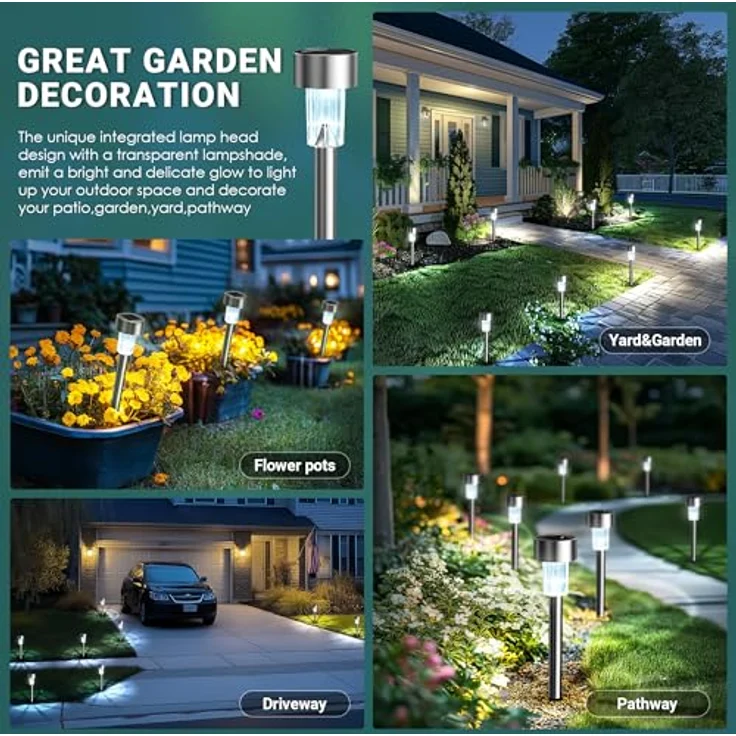 GIGALUMI Solarlampen für außen, Solarleuchten für Garten, 12 Stück, wasserdichte Solar Gartenleuchten für außen Garten, Balkon, Terrasse, Rasen, Wege (kaltweißen) – Bild 3