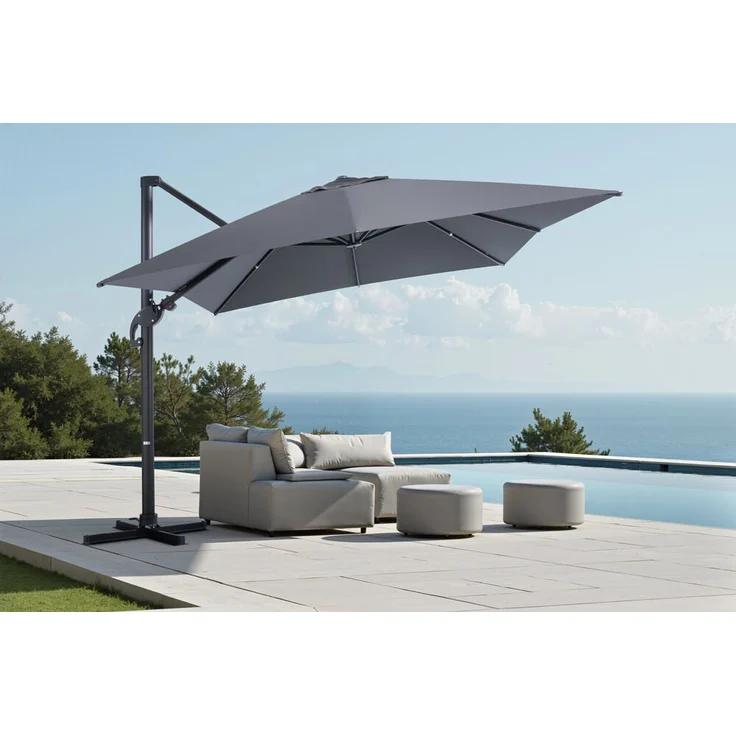 OUTFLEXX Ampelschirm, quadratisch, 3 x 4 m, graues Polyester-Dach, stabiler Aluminium-Gestell, UV-beständig, mit Air-Vent-System