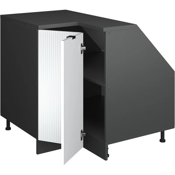 Eck-Küchenschrank für Dachschrägen R-Line Weiß Riffel 75.6 cm mit 1 Tür, Schrankkorpus 60 cm Tiefe Vicco – Bild 3