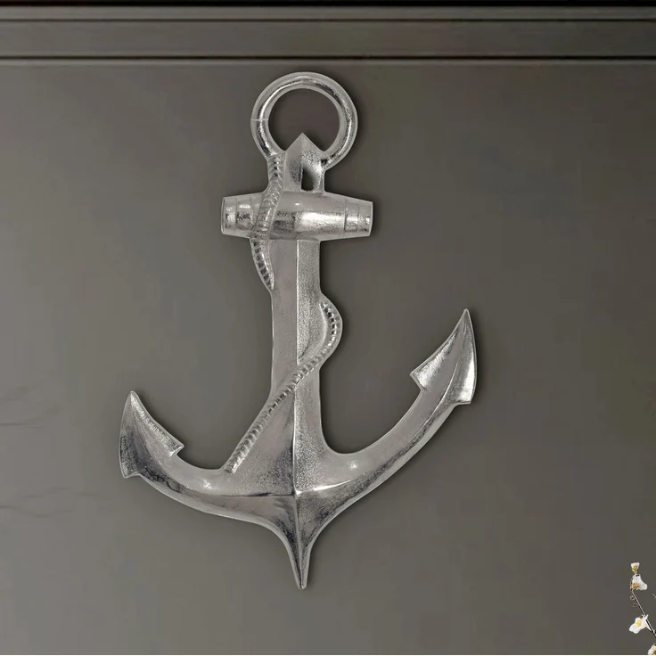 Wohnling Deko Anker 70cm Silber Aluminium Maritim Wanddekoration Modern Silbern 47x4x70 cm – Bild 2