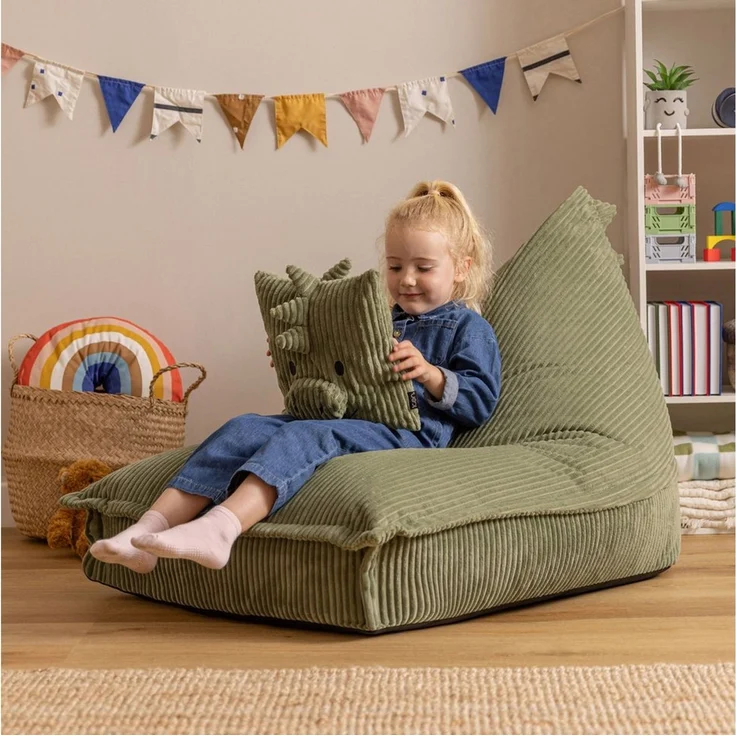 Icon Dexter Dinosaurier Sitzsack Kinder, Grün, Flauschiger Cord Stoff, Sitzsack Cord mit Füllung, Bequemer Kinder Sessel, Kuschelsessel, Lese Sessel, Schlafzimmer, Kinderzimmer, Spielzimmer – Bild 2