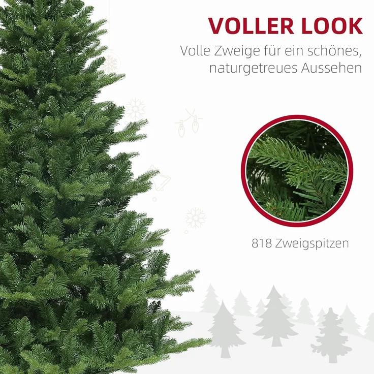 HOMCOM Künstlicher Weihnachtsbaum 180 cm, mit 818 Spitzen, Schnellaufbau Klappsystem, Stahlständer, Künstlicher Baum, für Weihnachten Deko, Indoor, Grün – Bild 4