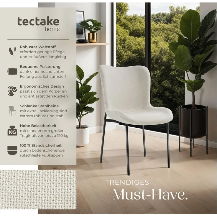 tectake Esszimmerstuhl Polsterstuhl (6er Set, 6 St), ergonomische Form mit hoher Rückenlehne – Bild 1