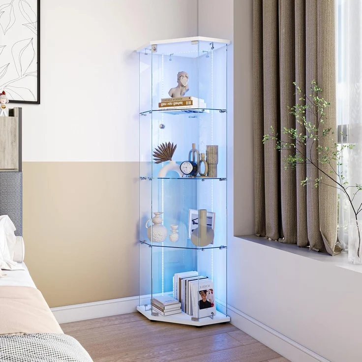 Glasvitrine Stehend mit LED 4 Etagen Holz Glas – Bild 6