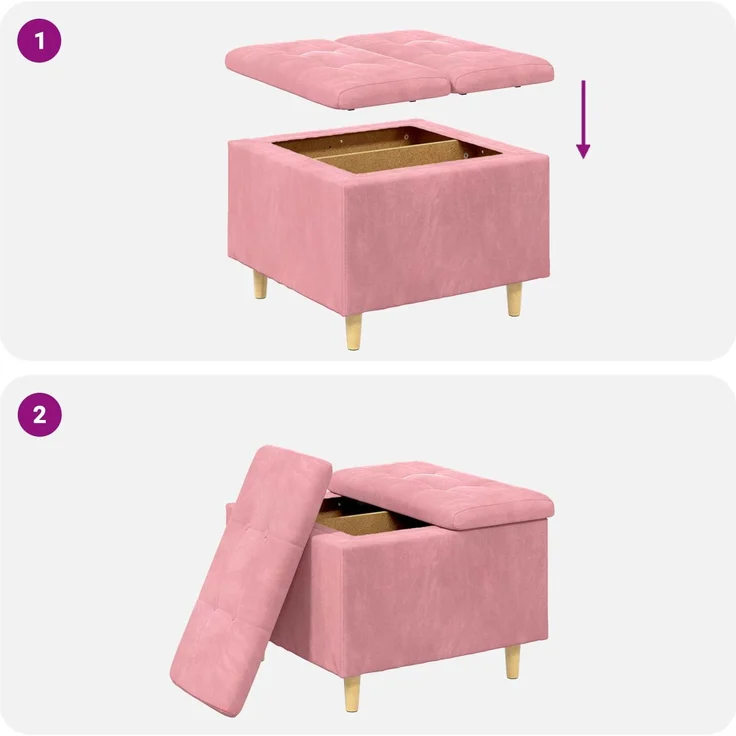 vidaXL Ottoman mit Stauraum Rosa 60 x 60 x 45 cm Samt 876828 – Bild 9