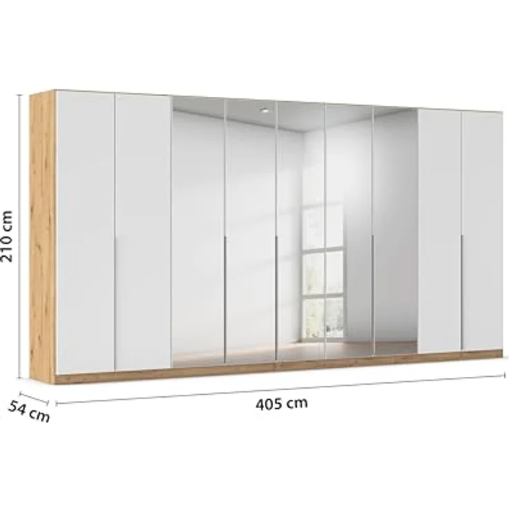 Rauch Möbel Alabama, Kleiderschrank für Schlafzimmer, Kinderzimmer, Wohnzimmer, Garderobe, Flur, 9-türig, Spiegel, mit Zubehör Basic, Farbe Weiß | Eiche Artisan, Breite 405 cm – Bild 3