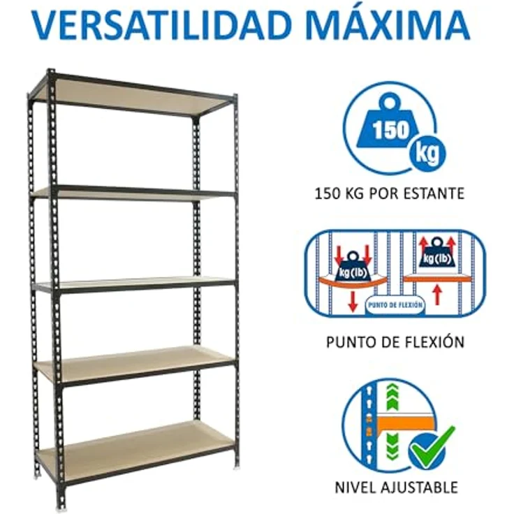 Simon Rack Metallregale, 2000 x 1000 x 300 mm, 5 Holzböden, 150 kg Biegepunkt, Lagerregale, Anthrazit/Holz - Holz – Bild 5