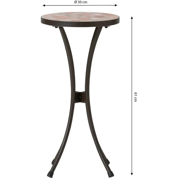 Dehner Blumenständer Mosaik Blumenhocker Chiara, versch. Größen, terra-rosé, romantischer Beistelltisch mit pulverbeschichtetem Metallgestell – Bild 3