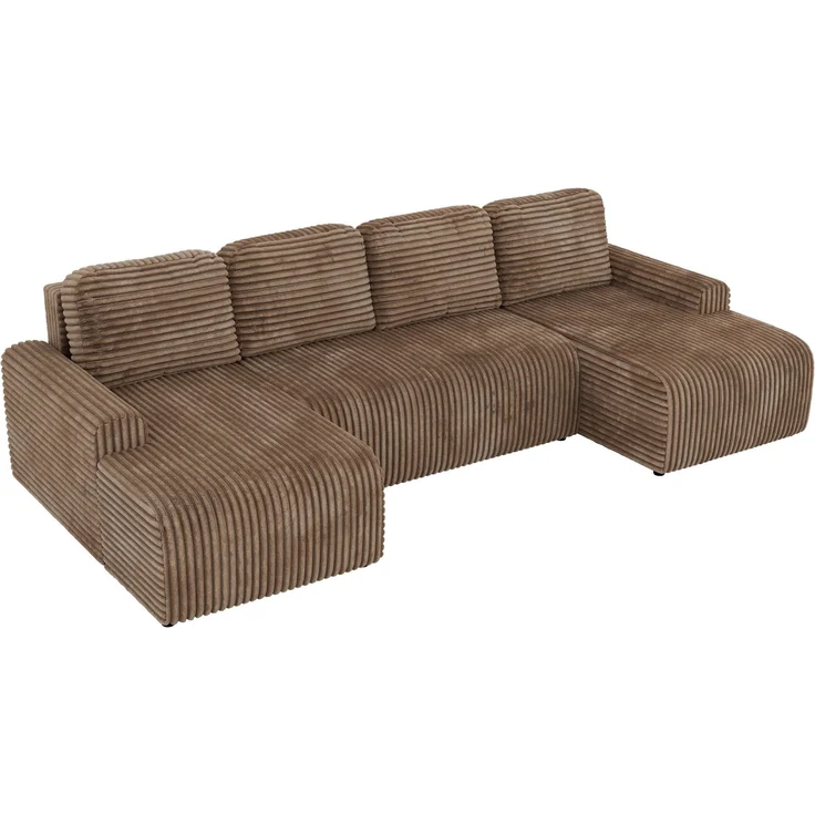 Modernes Familiensofa NESSARO U, Wohnlandschaft U-Form mit Schlaffunktion und Bettkasten, DL-System, lose Kissen, Rückenkissen, Bonellfederkern - Braun Cord – Bild 10