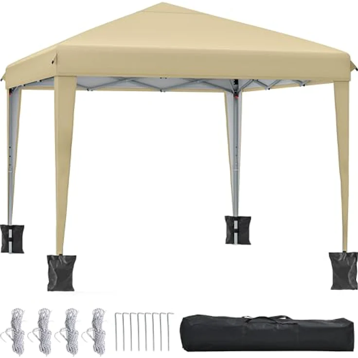 YITAHOME 3x3 Meter Pop-Up Pavillon | wasserdicht Faltpavillon | Anti-UV Gartenzelt Partyzelt | mit Tragetasche und Seilen | für Terrasse Strand Camping Markt Festival (Khaki) – Bild 8