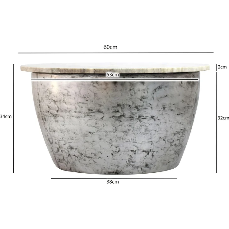 Couchtisch Metall mit weißer Marmor Tischplatte 60cm rund - Design Wohnzimmertisch Runder Loungetisch - Massiver Sofatisch - Extravaganter Beistelltisch Handmade – Bild 3