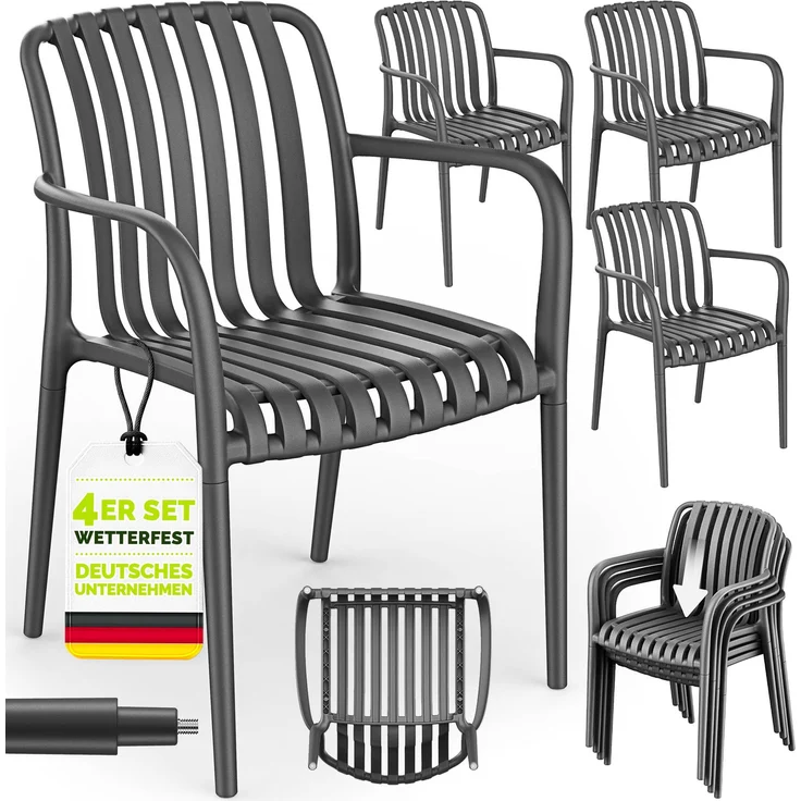 tillvex® Gartenstühle 4er Set Stapelbar Wetterfest mit Armlehne | Outdoor Stühle bis 120kg belastbar | Gartenstühle Outdoor | Terrassenstuhl Gartenmöbel Balkon Garten Terrasse – Bild 6