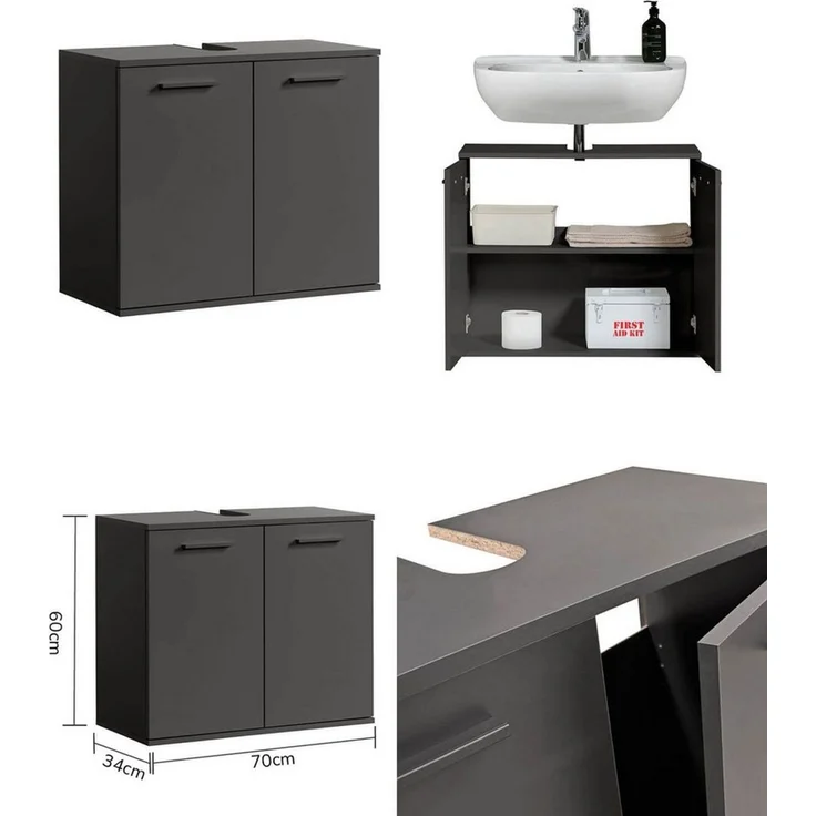 mokebo Badmöbel-Set Der Steuermann, (2-teilig), Unterschrank & Beistellschrank fürs Bad in Schwarz – Bild 4