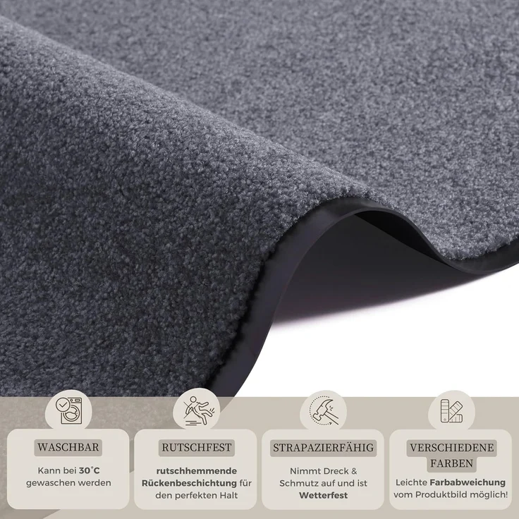 Waschbare Fußmatte Wash & Clean - grau - 40x60x0,7cm – Bild 3