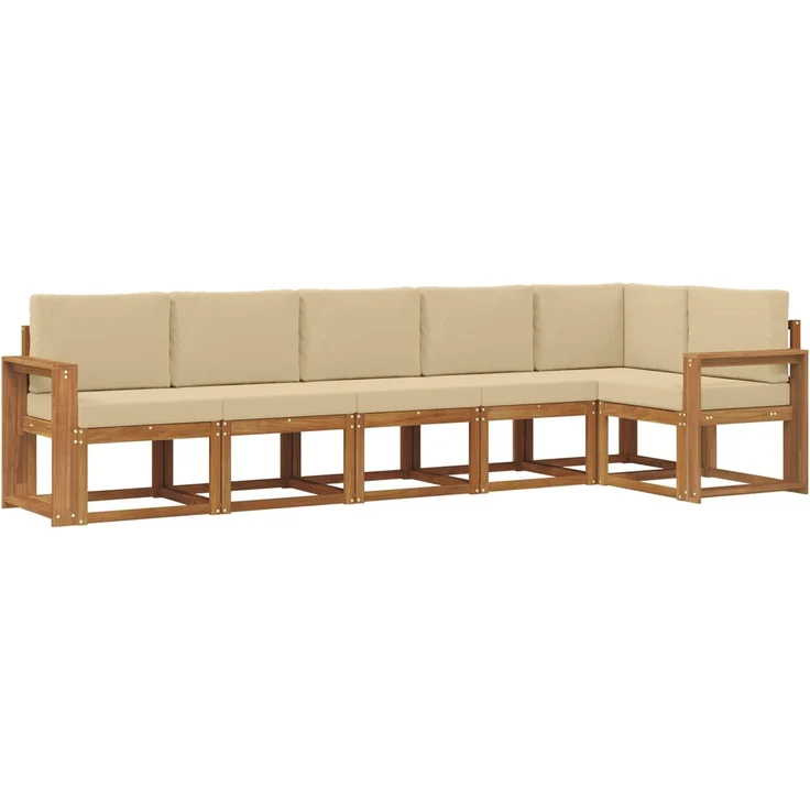 vidaXL Outdoor-Sofagarnitur mit Kissen 6 pcs Natur und Beige, 310 x 132,5 x 73 cm – Bild 2