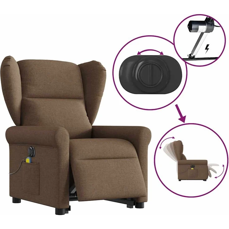 vidaXL Elektrischer Massagesessel mit Aufstehhilfe Braun Stoff 3303408 – Bild 8