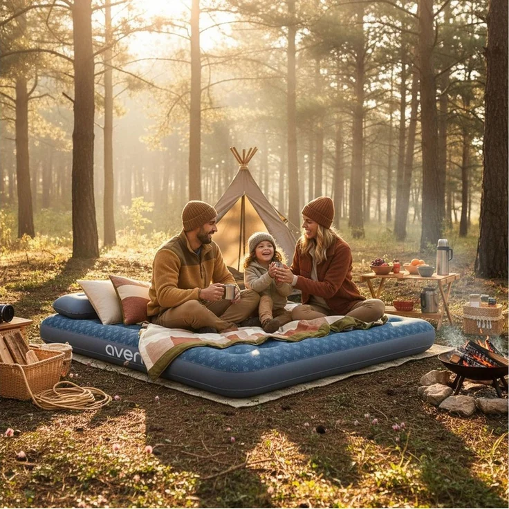Avenli Luftmatratze Luftbett Camping für 2-3 Personen grün-deko 203x183x22cm King-Size, (aufblasbar Ideal als Reisebett oder Isomatte, 1-St, für Indoor und Outdoor mit beflockter Oberfläche), Campingmatratze ohne Pumpe – Bild 4