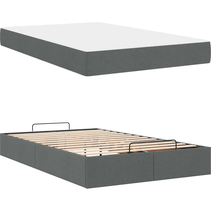 vidaXL Bettgestell mit Matratze mit Matratze 2 pcs Dunkelgrau Stoff 3399474 – Bild 4