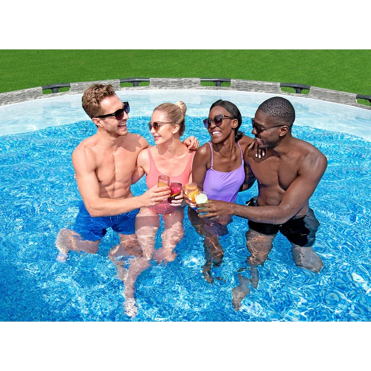 Bestway® Steel Pro MAX™ Ersatz Frame Pool ohne Zubehör Ø 488 x 122 cm, Steinwand-Optik (Cremegrau), rund, Steinoptik – Bild 9
