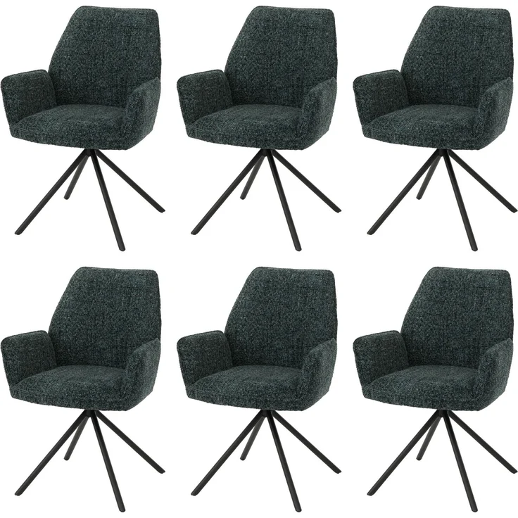 6er-Set Esszimmerstuhl HWC-G67, drehbar Auto-Position Metall Chenille (410g/m²) ~ Gestell schwarz, dunkelgrün – Bild 9