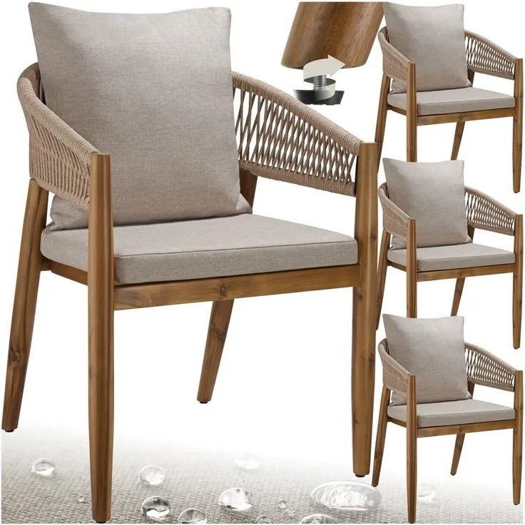 tectake Gartenstuhl Manacor (Set, 4 St), Durchgehende Arm- und Rückenlehne
