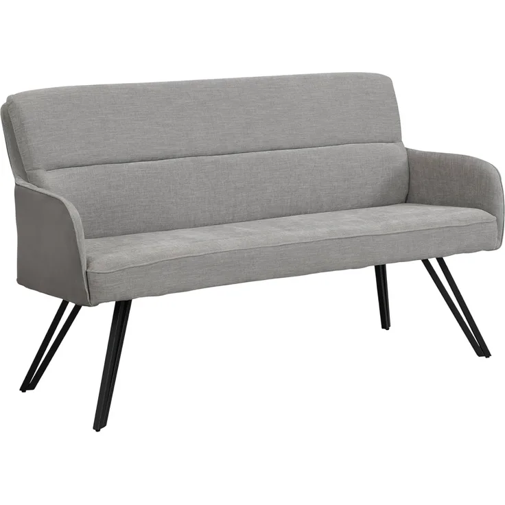 byLIVING Bank Tino/Webstoff und Mikrofaser Bezug und Gestell in schwarz/Aufgedoppelter Rücken/Küchenbank, Sitzbank, Esszimmerbank/B 140 x H 94 x T 67 cm (Hellgrau)