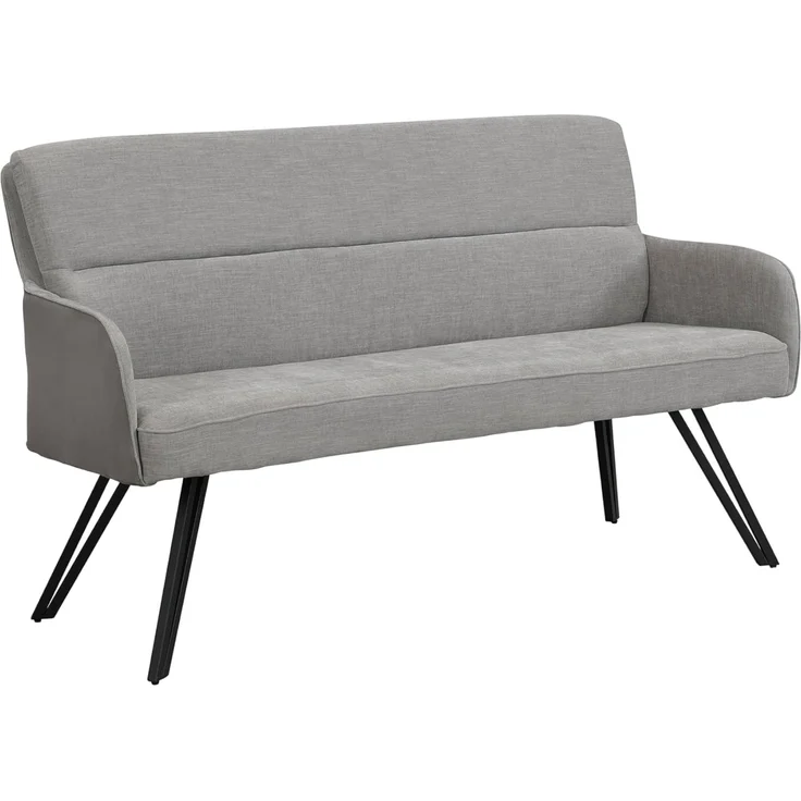 byLIVING Bank Tino/Webstoff und Mikrofaser Bezug und Gestell in schwarz/Aufgedoppelter Rücken/Küchenbank, Sitzbank, Esszimmerbank/B 140 x H 94 x T 67 cm (Hellgrau)