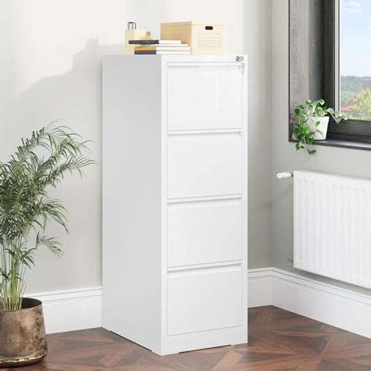 YITAHOME Aktenschrank mit 4 Abschließbaren Schubladen, Kippsicherer Rollender Aktenschrank mit Rädern für das Büro zu Hause, Unter-Pult-Aktenschränke, weiß, 62 x 45.8 x 133 cm – Bild 7