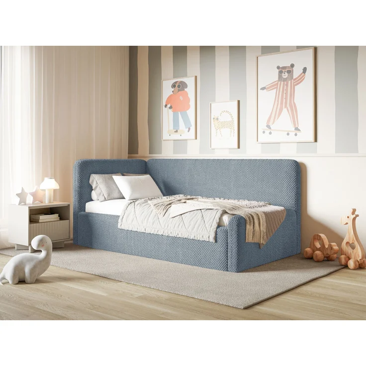 Selsey Fanko –Jugendbett 90x200 cm mit Kopfteil links, Plüsch, Blau – Bild 3