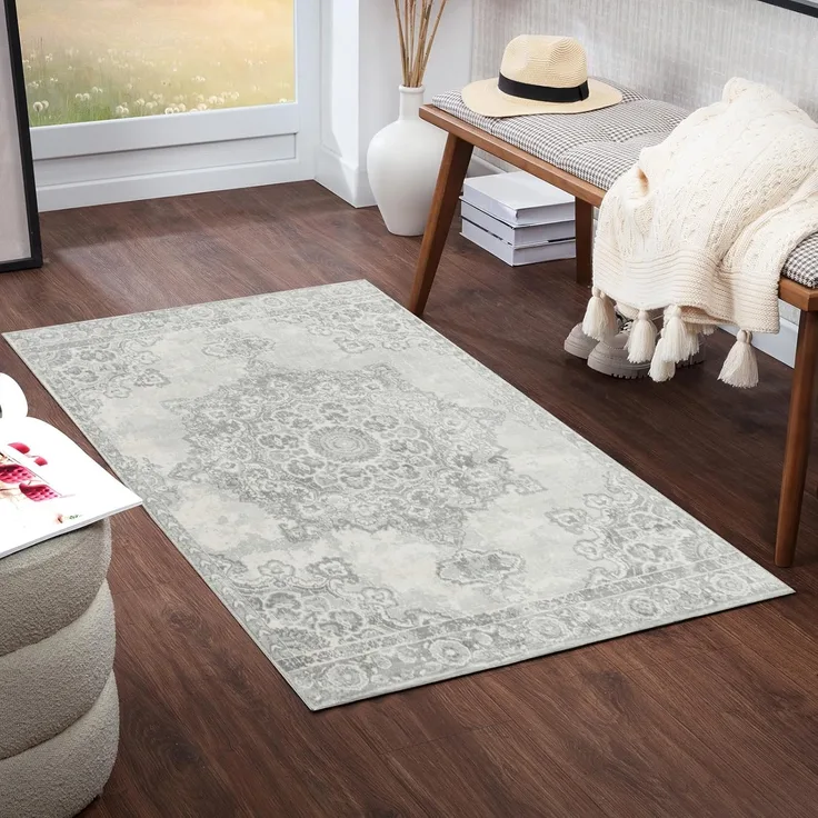 Surya Teppich CORO, rechteckig, Höhe: 11 mm, Boho Kurzflor Orientteppich, Wohnzimmer, Schlafzimmer, Grau