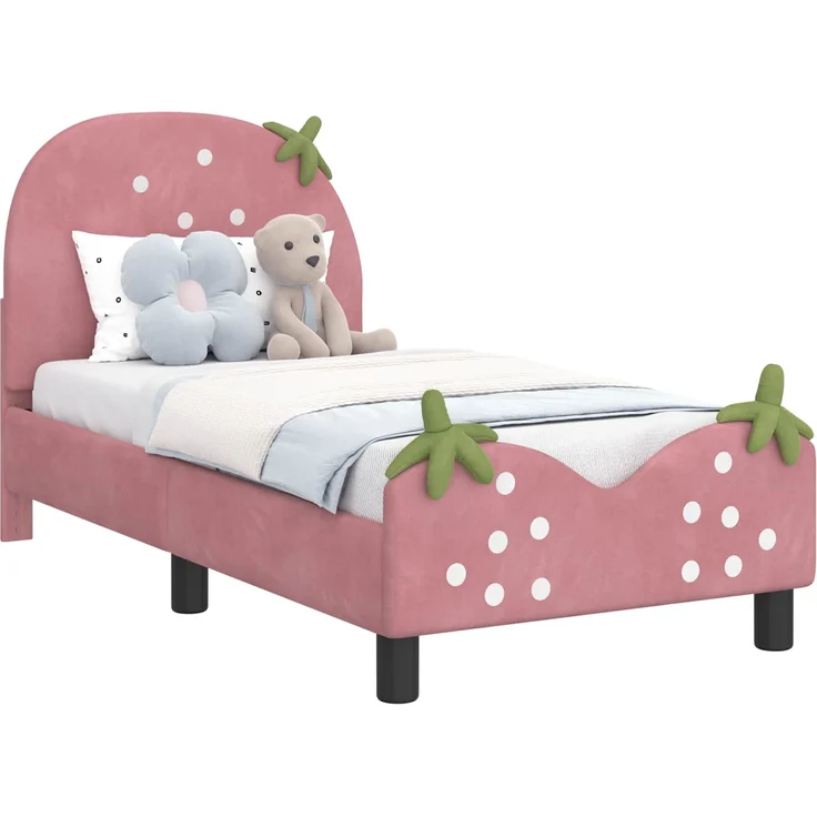 vidaXL Kinderbettgestell mit Kopfteil Rosa 70 x 140 cm Samt 42011074 – Bild 1