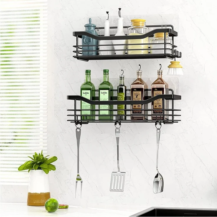Refined Living Duschregal Duschablage ohne Bohren,Edelstahl Duschablage mit 5 Haken,2 Stück, Duschkörbe für Bad Küche Toilette,Duschregal,Badezimmer Regal Organizer,für Badezimmer, Schränke, Küchen 2-tlg, elbstklebender Duschkorb zur Aufbewahrung von B... – Bild 4