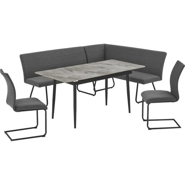 OTTO home Eckbankgruppe Stevian, (Set, 4-tlg, 1 ausziehbarer Esstisch + 1 Eckbank Recamiere links + 2 Stühle), Holz, Strukturstoffbezug, Freischwingerstühle, gesteppten Bänken – Bild 4