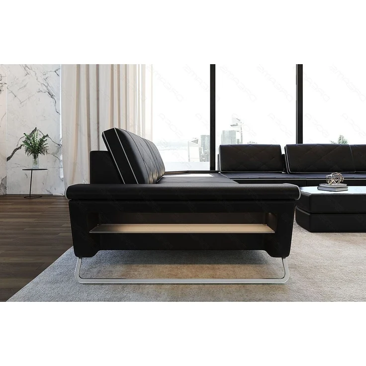 XXL Wohnlandschaft Ferrara – Leder Luxus - Echtleder - schwarz-weiß - Rechts – Bild 4
