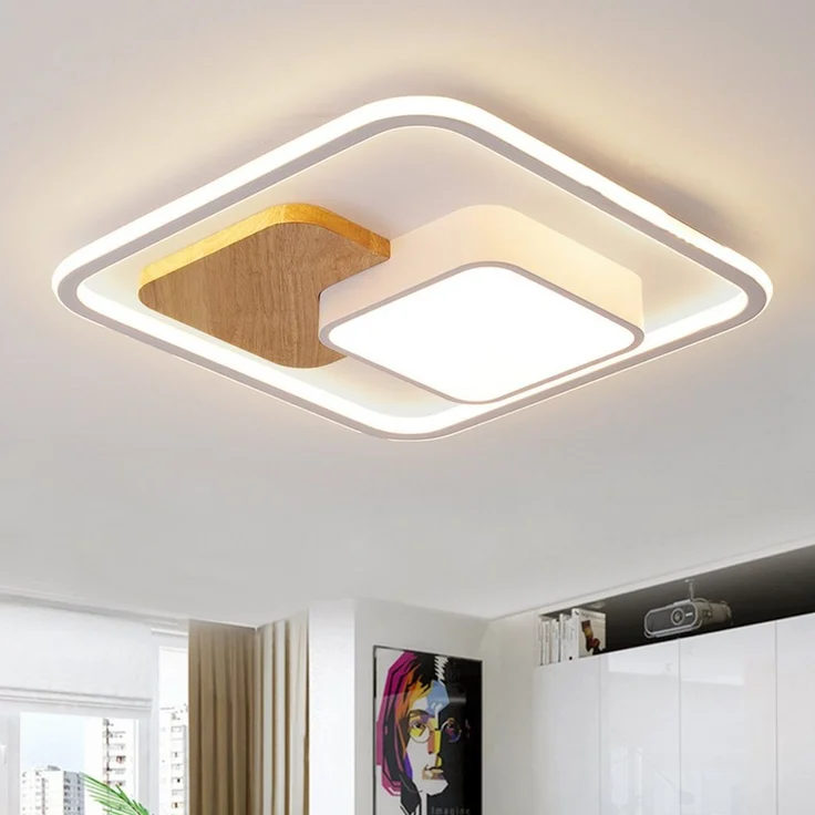 style home Deckenleuchte LED Deckenlampe, voll dimmbar mit Fernbedienung 3000-6000K, 93W, Holz Lampe für Wohnzimmer Schlafzimmer Büro, 52 x 52 x 8,5 cm – Bild 5