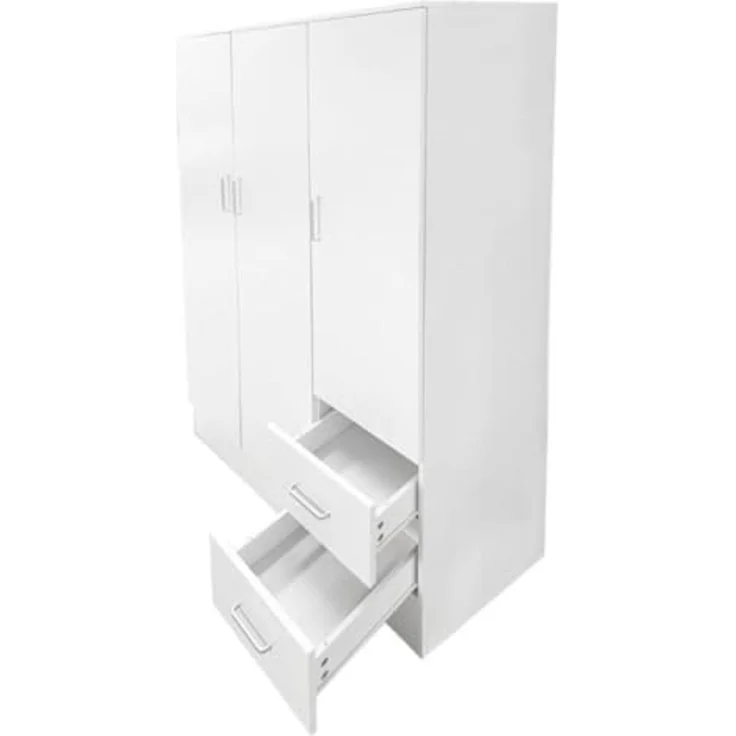 Dmora Kleiderschrank mit drei Türen und zwei Schubladen mit Einlegeböden und Kleiderstange, Farbe weiß, Maße 120 x 170 x 50 cm – Bild 7