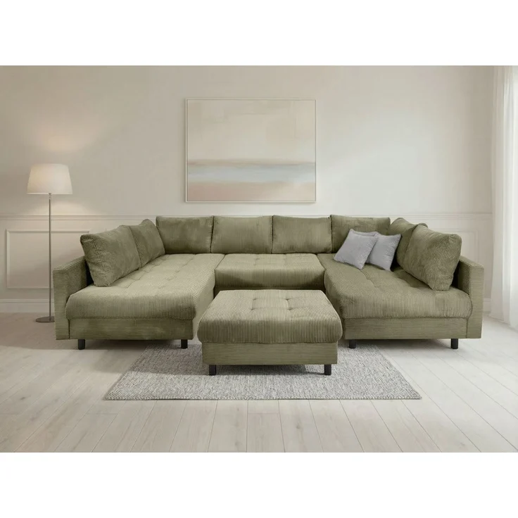 COLLECTION AB Wohnlandschaft Antonia U-Form, B: 298 cm, Wohnlandschaft, Rückenkissen, 2 ottomane, Komfortablem Bonnelfederkern – Bild 1