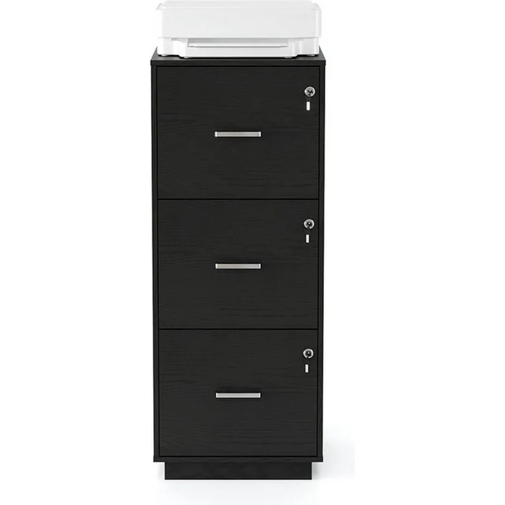 VINGLI Aktenschrank mit 3 Schubladen, Büroschrank abschließbar, 39 x 39 x 98 cm verstellbare Hängestange für A4 und Letter, Druckerständer Holz – Bild 2