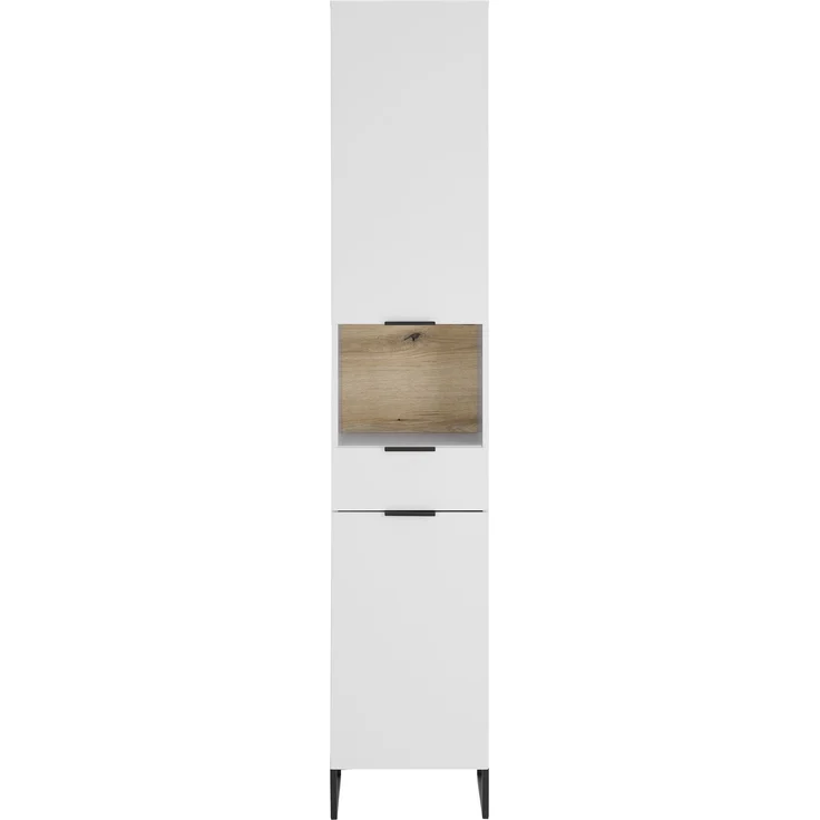 Hochschrank >Denver< 2 Türen, 1 Schublade, weiß / evoke eiche dekor - 38x195x32cm (BxHxT) – Bild 4