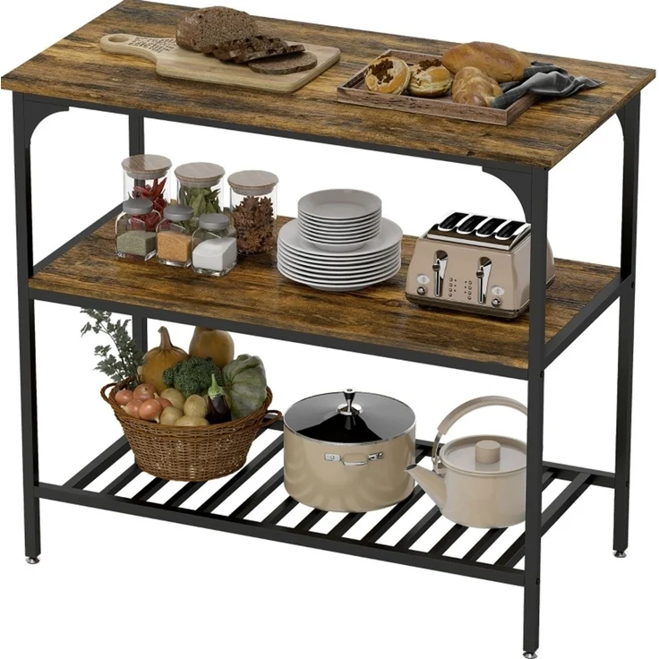 DESVIAE Regal mit Arbeitsplatte und 2 Ablagen 100x90x50 cm Spanplatte Rustikales Braun – Bild 7