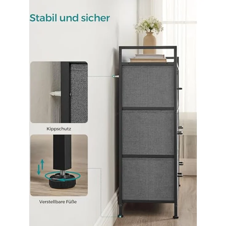 Songmics Kommode, Schrank, 7 Stoffschubladen mit Griffen, Metallgestell, Industrie-Design, schiefergrau-anthrazitgrau LTS523G22 – Bild 10