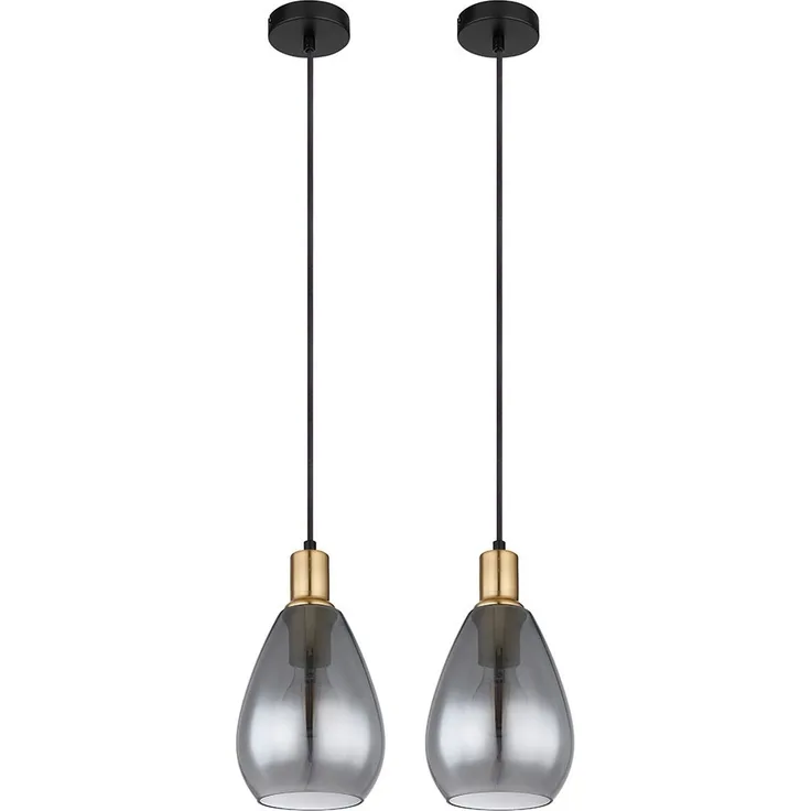 2x Pendelleuchte, Metall schwarz, Glas rauch, H 120 cm