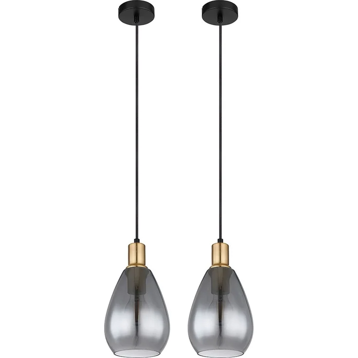 2x Pendelleuchte, Metall schwarz, Glas rauch, H 120 cm – Bild 1