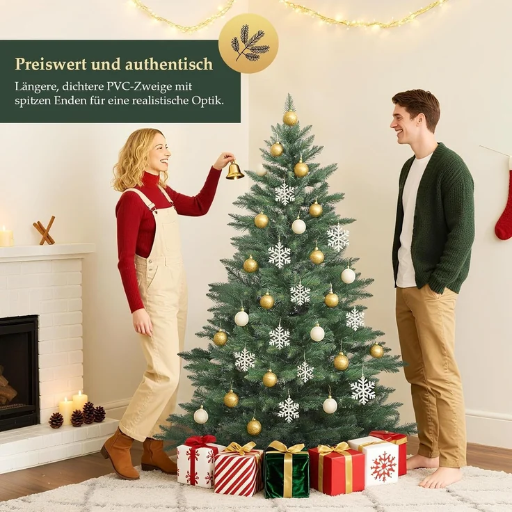 SALCAR 210cm Weihnachtsbaum Künstlich mit Holzständer, PVC Nadeln, Realistischer Christbaum, Hochwertige Dekoration für Innenräume, Einfacher Aufbau – Bild 4